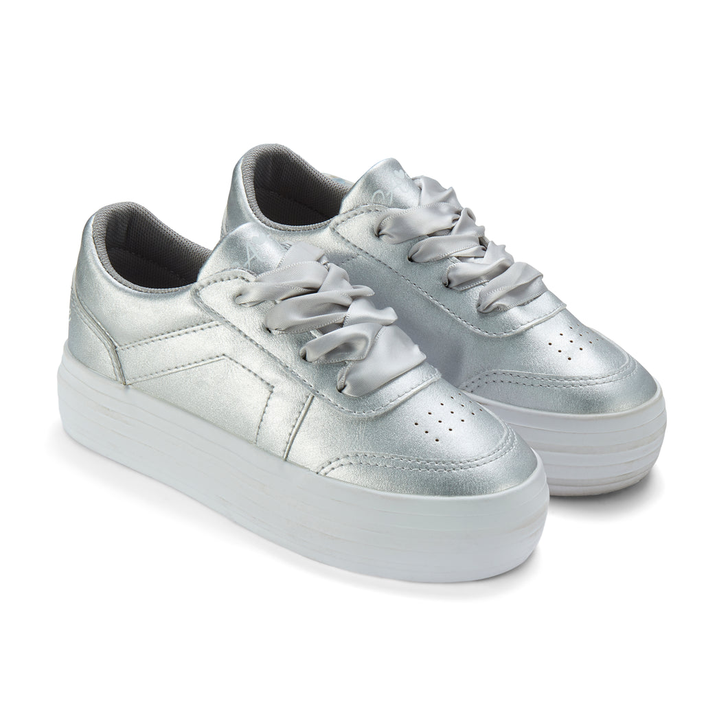 W255101 PATTY - Platform trainer with ribbon laces - SILVER