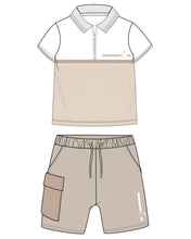 Load image into Gallery viewer, BEIGE POLO ZIP SHORT SET