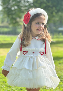 In25-08 White velvet heart
smocked dress