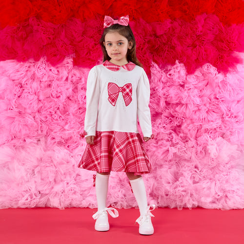 W251703 LOTTIE
Check bow dress with peter pan collar