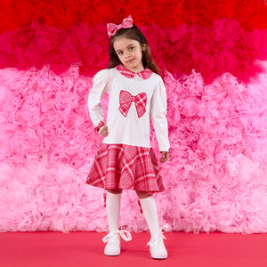 W251703 LOTTIE
Check bow dress with peter pan collar