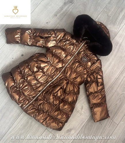 W252205 MONTANA Padded long metallic jacket - Chocolate Brown