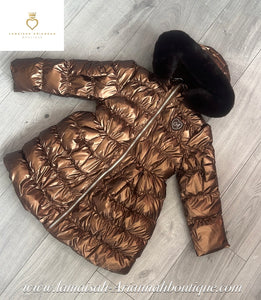 W252205 MONTANA Padded long metallic jacket - Chocolate Brown