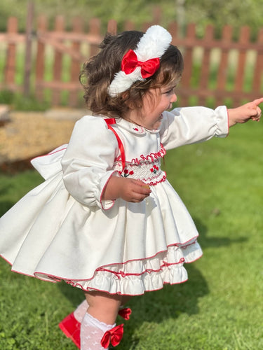 In25-11 Velvet smocked dress
red details
