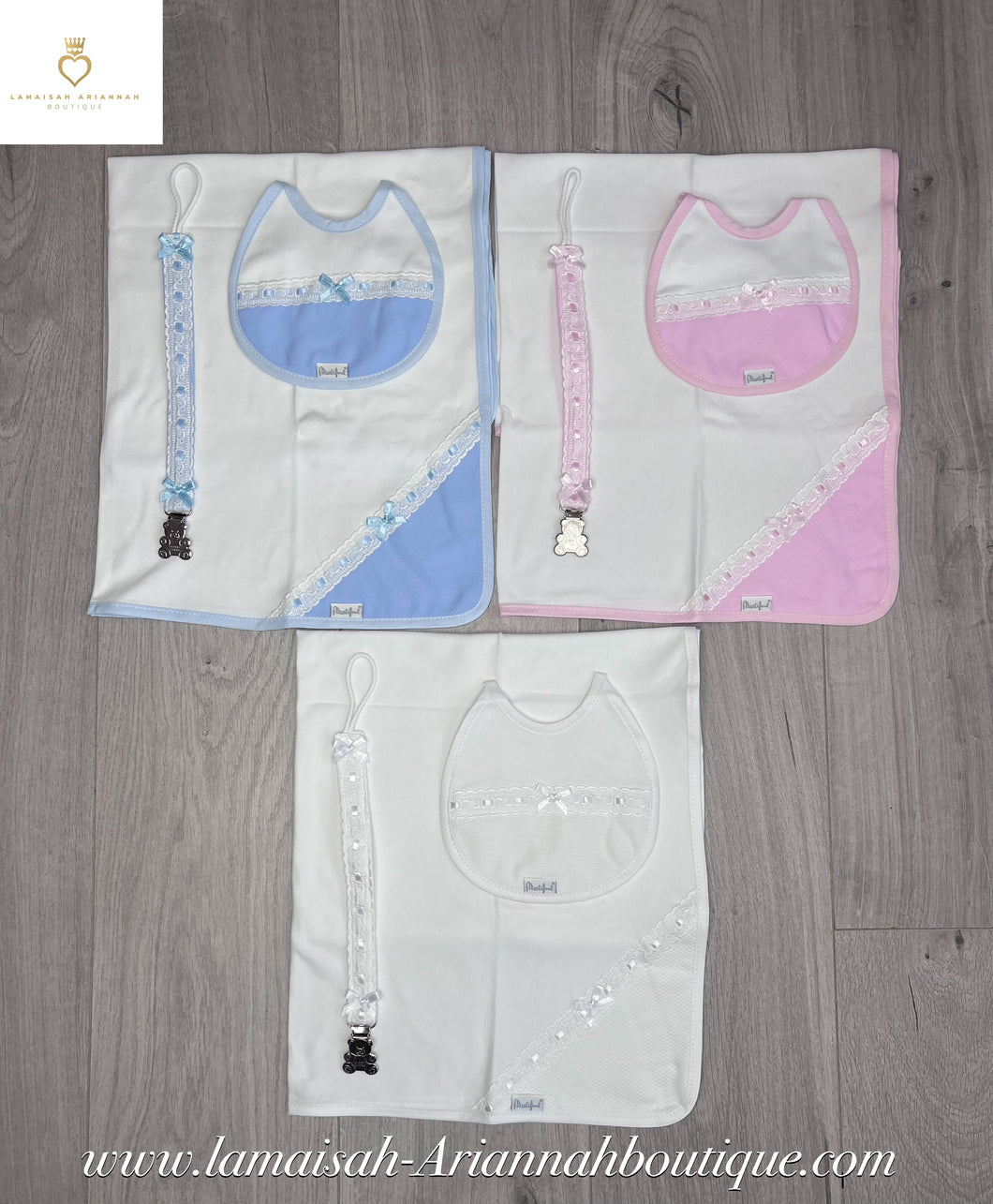 Personalised Baby Gift Set Dummy Clip, Bib & Blanket