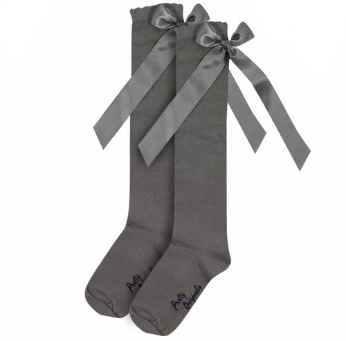 Grey Knee High Bow Socks
