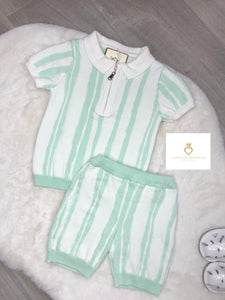 Abstract Stripe Knitted Two Piece MINT