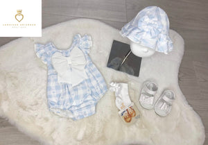 Checked Heart Romper with Sun hat
