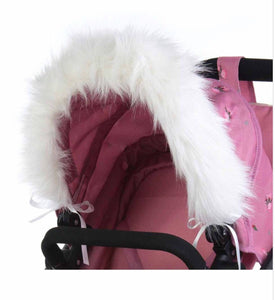 Roma Dolls Pram Hood Fur - white