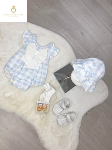 Checked Heart Romper with Sun hat