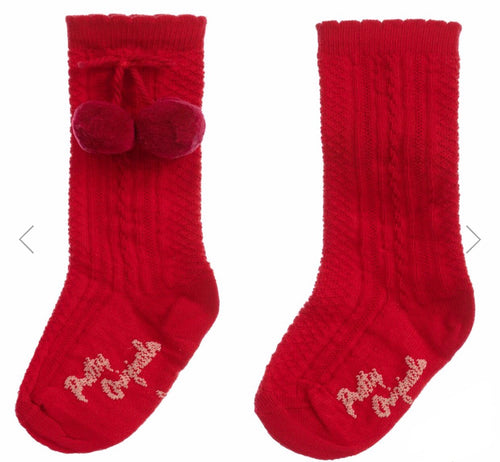 RED KNEE HIGH POM POM SOCKS